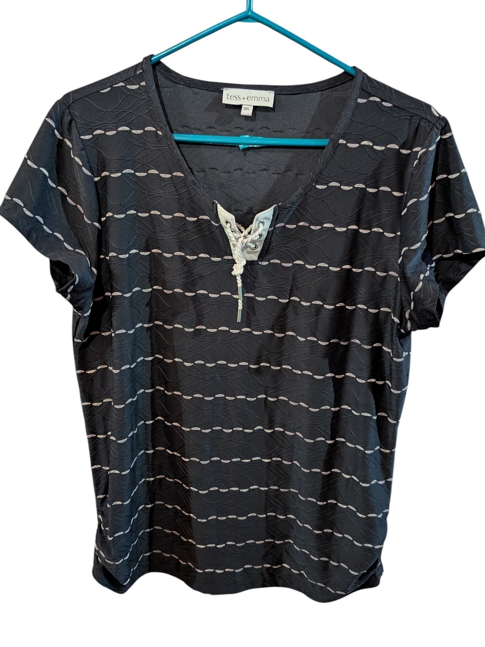 Navy Striped Short Sleeve Top